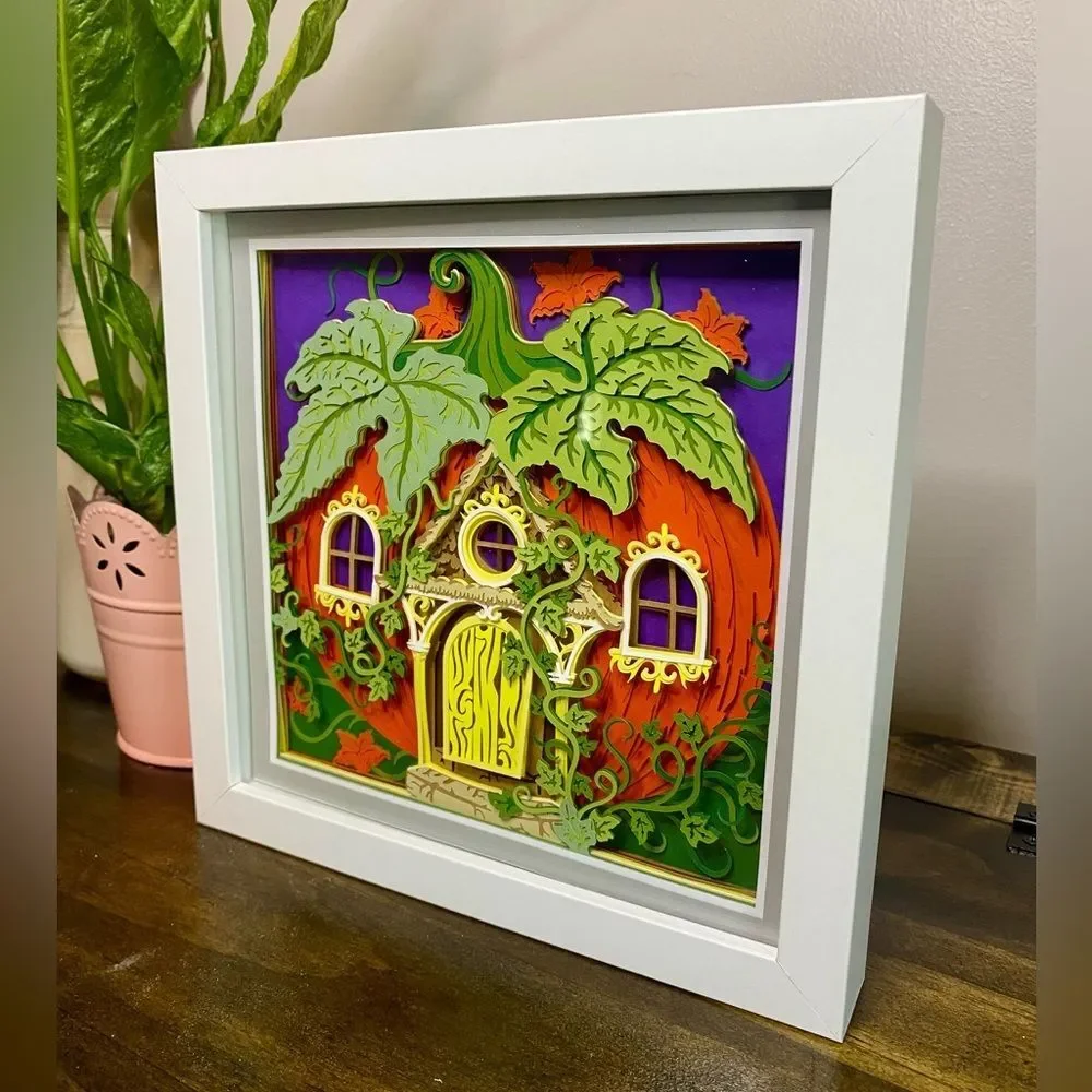 3D Halloween Pumpkin Fantasy House Shadowbox